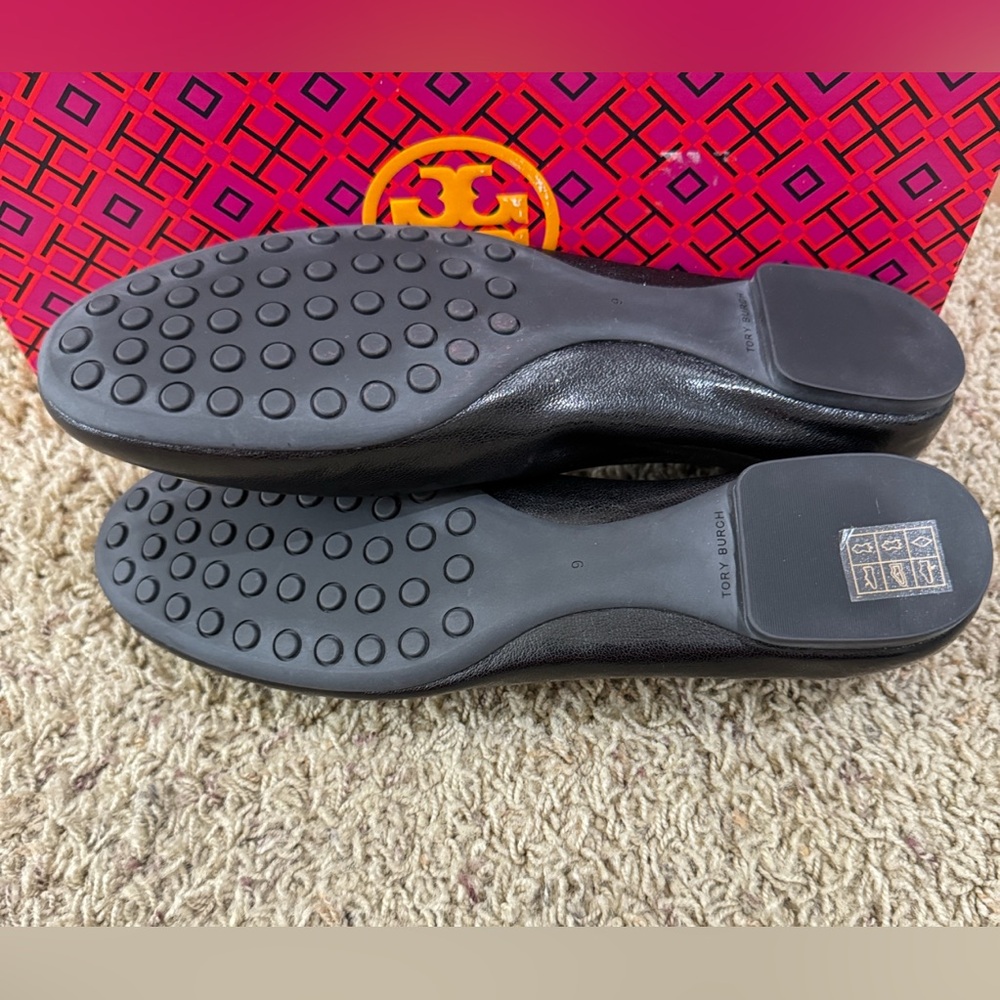 Tory Burch Black/Gold Goat Leather Claire Ballet Flats US 9 new dust bag - Picture 15 of 17